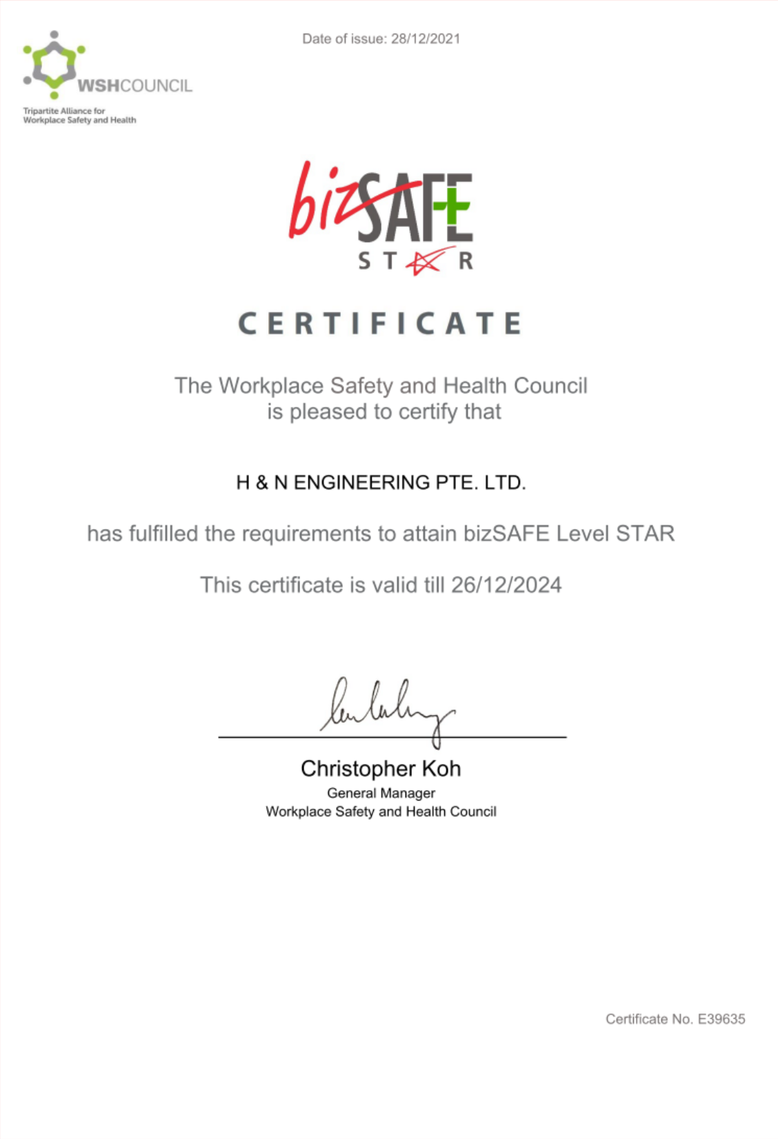 bizSAFE STAR Certificate